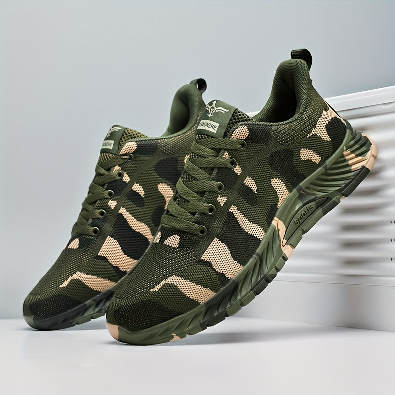 Trendy Woven Knit Camouflage Sneakers, Breathable Shoes