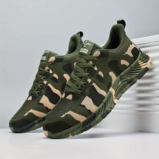 Trendy Woven Knit Camouflage Sneakers, Breathable Shoes