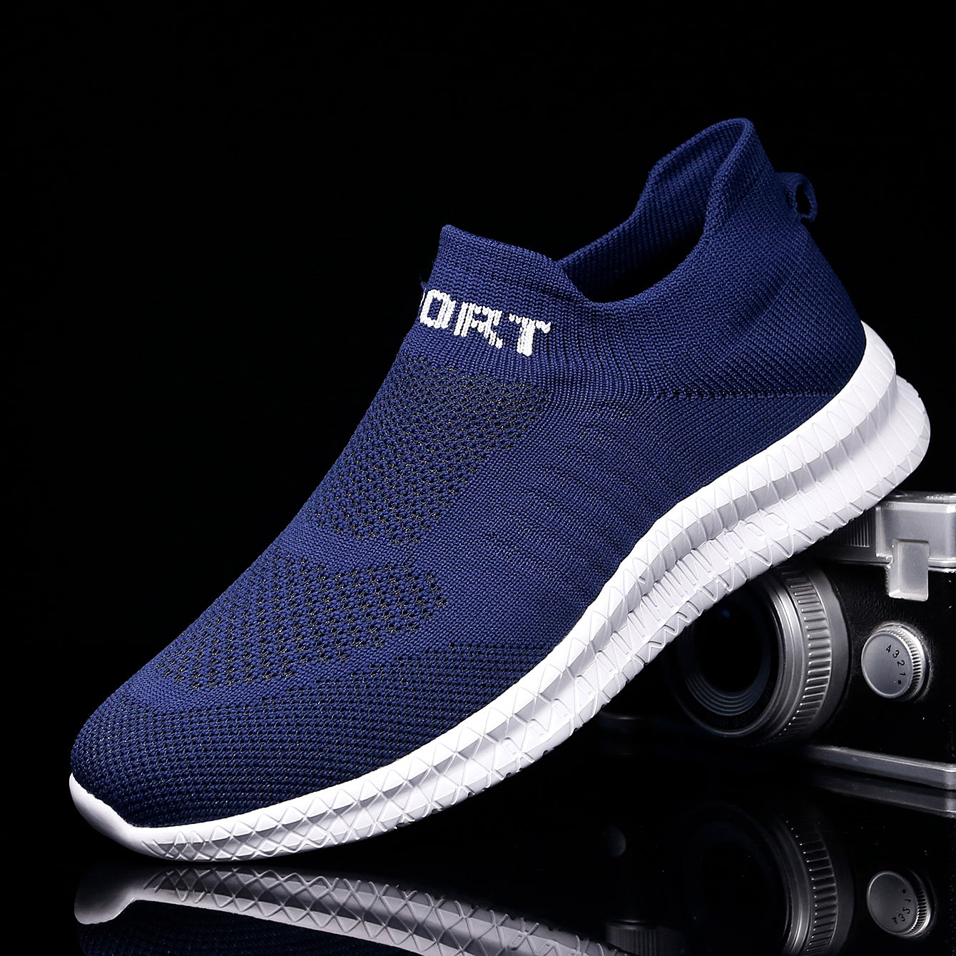 Knit Breathable Slip On Running Shoes, Comfy Sneaker