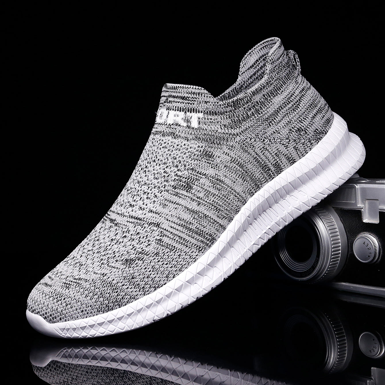 Knit Breathable Slip On Running Shoes, Comfy Sneaker