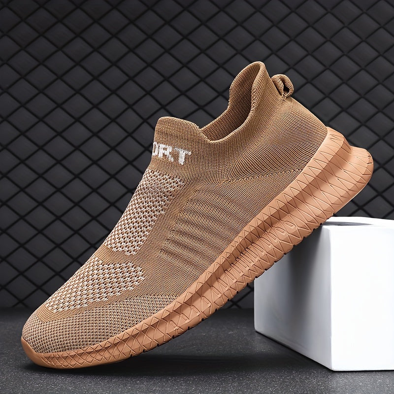 Knit Breathable Slip On Running Shoes, Comfy Sneaker