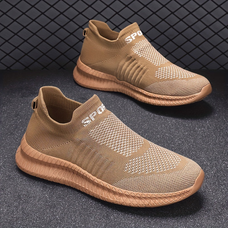 Knit Breathable Slip On Running Shoes, Comfy Sneaker